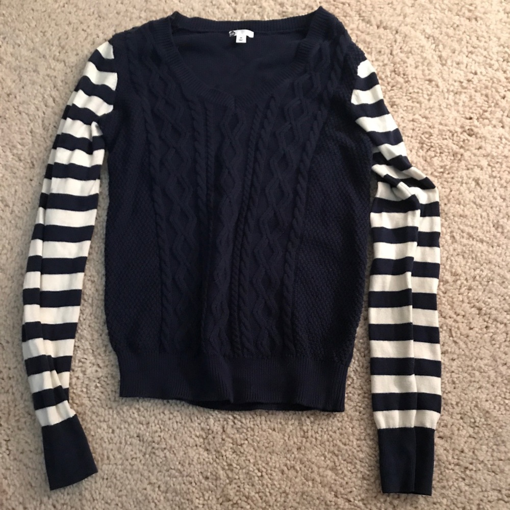 Navy and white striped knitted sweater